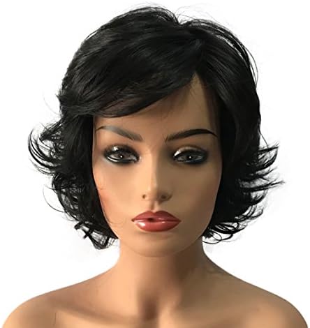 Wiginway Medium Length Black Curly Wigs side part Bangs Natural Full Synthetic Women Wigs Fashion 8 Inch
