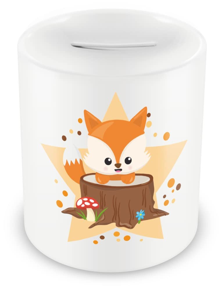 Samunshi® Children's box with cute fox motif, boys and girls, piggy bank, white