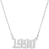 SKQIR Birth Years Necklace,Initial Year Number Pendant Necklace Birthday Gift Charm Friendship Old English Arabic Mumerals Stainless steel Necklace Jewelry for Women Girl