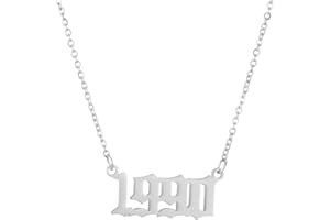 SKQIR Birth Years Necklace,Initial Year Number Pendant Necklace Birthday Gift Charm Friendship Old English Arabic Mumerals Stainless steel Necklace Jewelry for Women Girl