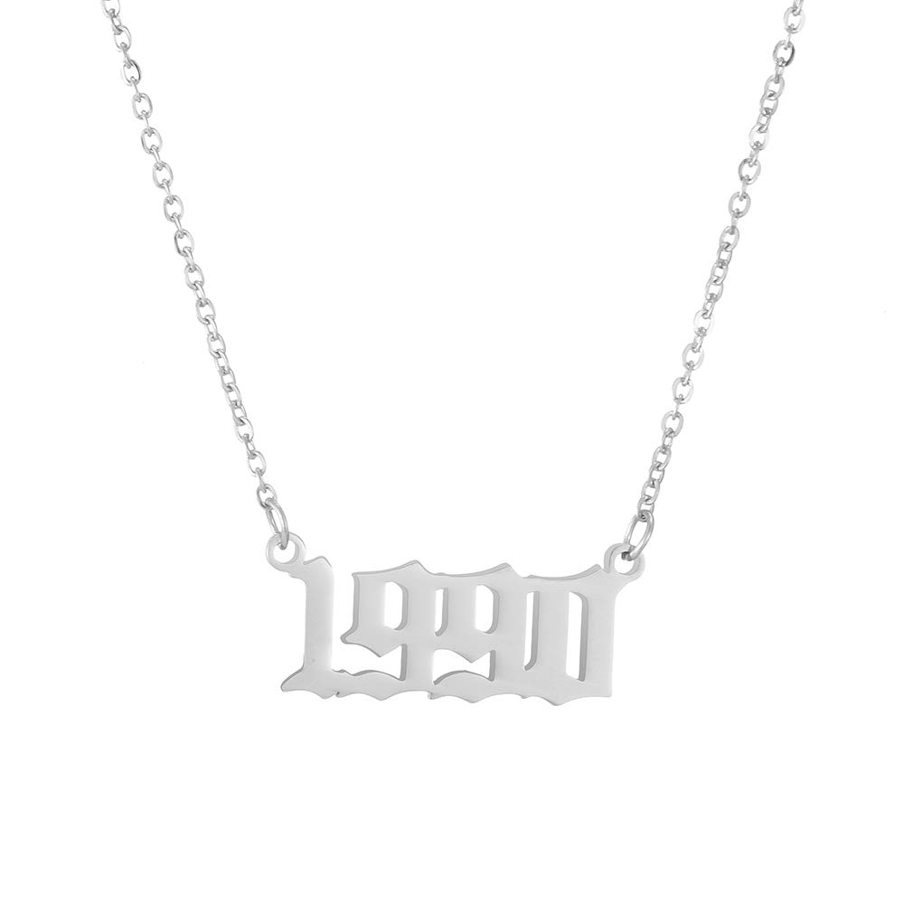 AFSTALR Birth Year Necklace for Women Girls Birthday Gifts Charm Friendship Jewellry Year Number 1990 Silver