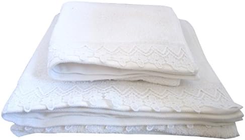 Lace Edged Towels 100% Cotton 550GSM Embroidered With Floral Design Edging in White