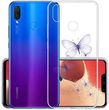 IJIA Case for Huawei Nova 3i / Huawei P Smart Plus (P Smart+) (6.3") - Transparent Purple Dreamlike Butterfly Clear TPU Soft Silicone Protection Bumper Fashion Skin Back Shell Case Cover