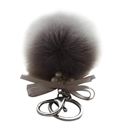 Keychains, Mikey Store Rabbit Fur Ball Keychain Bag Plush Car Key Ring Car Key Pendant (Gray)