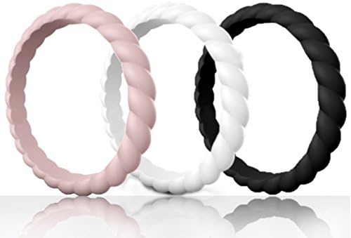 Made for Her Stackable Silicone Wedding Ring for Gym Sports Women - Thin &amp; Durable Pack of 3