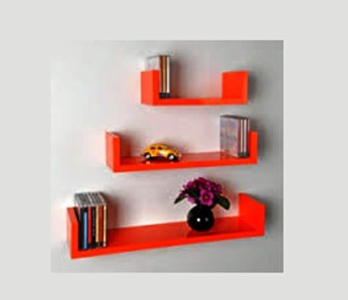Orange U Shaped MDF Wall Shelves Floating Racks from Ganeshaas