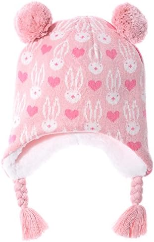 Eriso Little Girl Baby Winter Soft Fleece Hat Earflap Pink Owl (XS/6-12 Months, Pink Bunny)