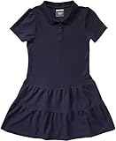 French Toast Girls' Ruffled Pique Polo Dress - Navy - Large (10/12)