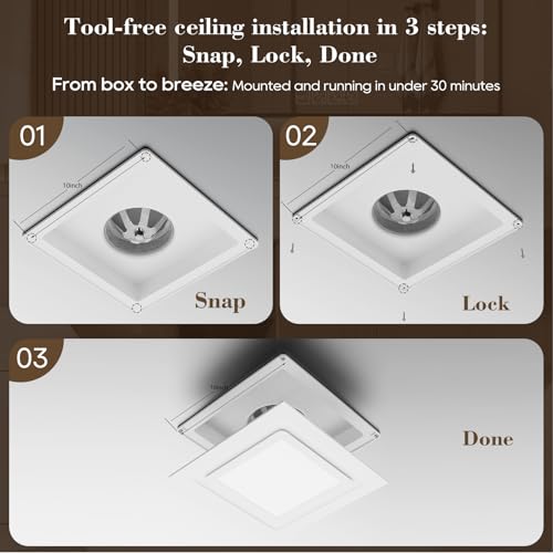 Gopper 12" Ultra Quiet Bathroom Exhaust Fan with 6500K LED Light, 1.0 Sone 120 CFM, 10x10 Mount, 1500 LM Ceiling Ventilation Fan, Energy Efficient (6500K LED-W)