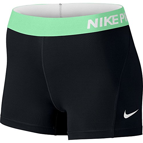 Nike Women's Pro Cool 3-Inch Training Shorts (Black/Green Glow/White/X-Large)