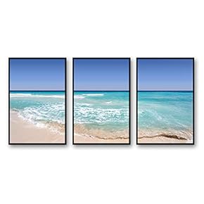 Framed Canvas Wall Art for Living Room, Bedroom Ocean Sea Beach Canvas Prints for Modern Home Decoration Ready to Hang - 16"x24"x3 Panels