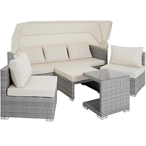 TecTake 800771 Aluminium Poly Rattan Lounge Set, 16-teilig, wetterfest, Garten Sofa mit Sonnendach, Outdoor Sitzgruppe… – Bild 3