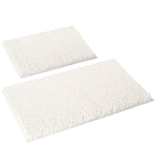 HOMEIDEAS VelvetySoft Butter Chenille Bathroom Rugs Set 2 Pieces Ivory