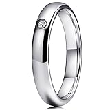THREE KEYS JEWELRY 4mm White/Rose Gold Tungsten Wedding Ring Polished CZ Inlay Band Engagement Ring