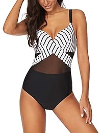 Trajes de baño para dama con cuello en V profundo y acolchado push-up de una pieza, estilo vintage, con control de barriga