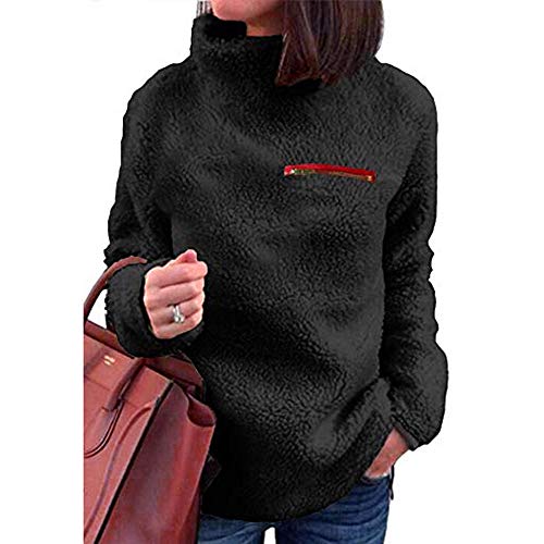 St.Dona Women's Sherpa Fleece Sweaters Turtleneck Long Sleeve Sweatshirt Pullover Tunic Blouse