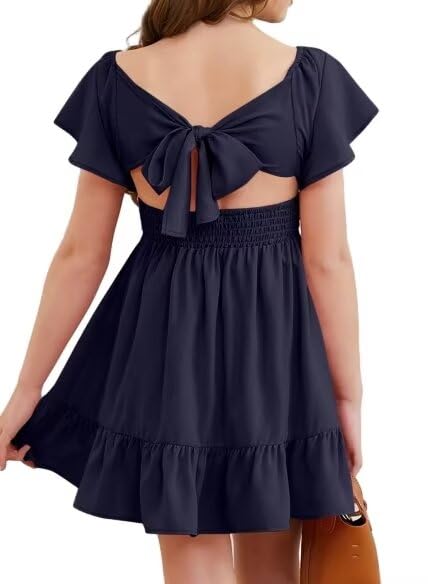 Photo 1 of DOKOTOO KIDS Girls Special Occasion Dresses Summer Back Bow Tie Cute Dress Navy Blue 12-13 Years