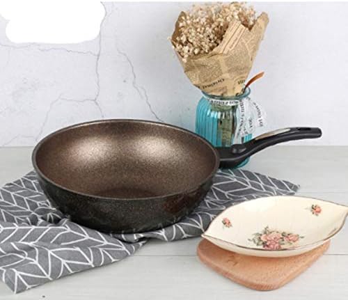 Qiyuezhuangshi Pan,12-inch Maifan Stone Wok, Flat Bottom Non-stick Pan, Induction Cooker And Gas Stove Can Be Used, Black Gray, (Size : 30cm)