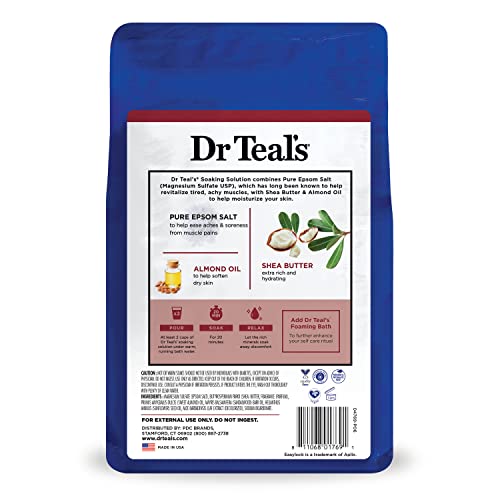 DR TEAL’S EPSOM SALT MAGNESIUM SOAK, SOFTEN & MOISTURIZE WITH SHEA BUTTER & ALMOND OIL, 3 LBS