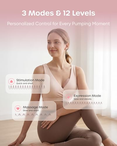 Nuliie JoyFlow Air Tire-lait électrique, ultra-fin et léger, tire-lait portable mains libres, 3 modes & 12 niveaux, silencieux & sans BPA, bride 27 mm & embouts 15/18/21/24 mm (2 Packs, Rose)