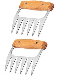 BBQ Meat Claws Best For Pulled Pork - Sturdy Wood Handle and Stainless Steel Barbeque Shredder Tool