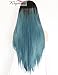 K'ryssma Ombre Black to Blue Long Straight Synthetic Lace Front Wig for Cosplay