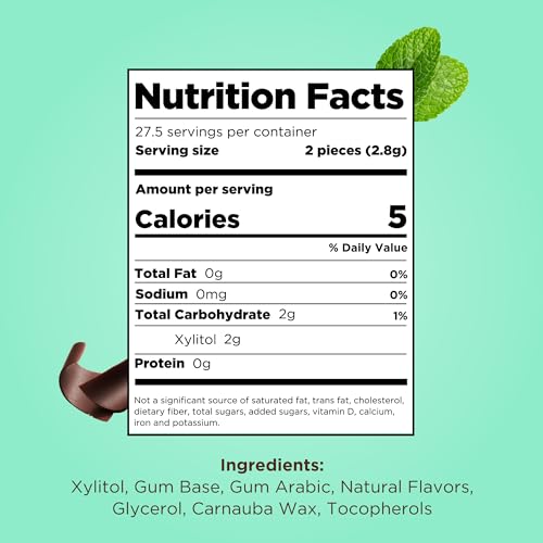 PUR GUM | ASPARTAME FREE CHEWING GUM | 100% XYLITOL | NATURAL CHOCOLATE MINT FLAVORED GUM, 55 PIECES (PACK OF 1)