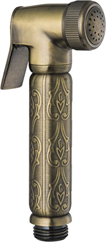 Stainless Steel Self-Cleaning High Pressure Handled Bidet Sprayer / Shataff Set with Flexible Hose and Holder and T-Valve (Chrome) (Vintage Bronze)