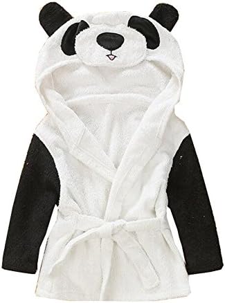KM Baby Cartoon Hooded Towel Cotton Bathrobe (black and white-panda)