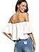 SheIn Women's Boho Ruffle Off Shoulder Bell Sleeve Crop Top Blouse Medium White