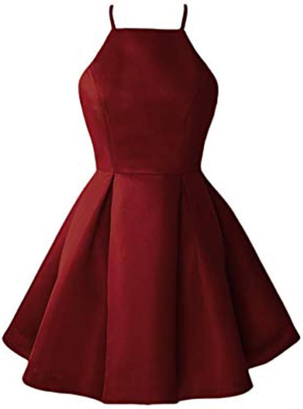 Yangprom Simple Halter Sleeveless Pleated A-Line Short Homecoming Formal Dress