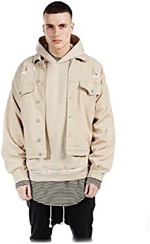 FEELING WELL Men's Classical Hooded Long Sleeve Slim Cowboy Jacket Fashion Coat XL