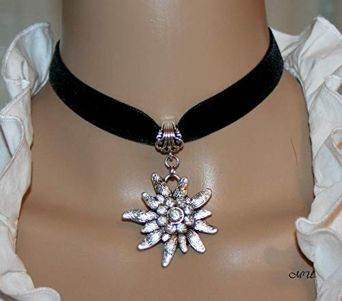 Edelweiss choker black Dirndl Edelweiss pendant