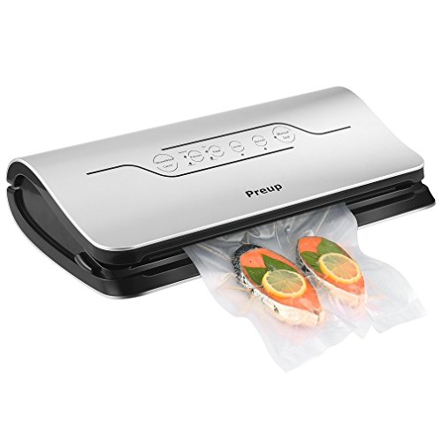 Click Here to See More Images Preup Automatic Food Vacuum Sealer, Packing Machine for Food Storage and Preservation, with Starter Kit of Saver Roll, Bags and Hose, LED Indicator, Manual Seal Function, Dry & Moist Food Mode