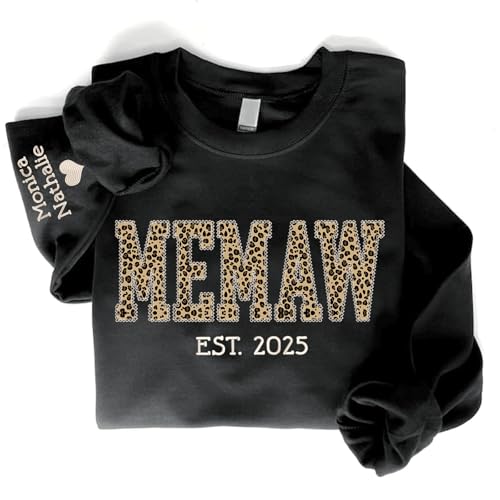 Famitrendz Personalized Floral Embroidered Memaw Crewneck Sweatshirt - Custom Memaw Sweatshirt with Kid Name on Sleeve, Women Christmas Shirt, Gifts for New Memaws, Mothers Day, Birthday at Amazon