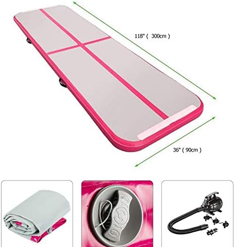 My Gym Air Track 10.0/13.3/16.6/20.0 feet x 36" x 4" Gymnastic Tumbling Mat w/Mint-Green Trim AirTrack Inflatable Exercise Yoga Judo Pirates Training Cushion Mattress
