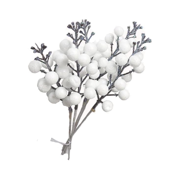 YYCRAFT Glitter Berries Stems, Artificial Berries Picks 9.5 Inch for Christmas Tree Ornaments, DIY Xmas Wreath, Crafts, Holiday and Home Decor(16 Pack, White)