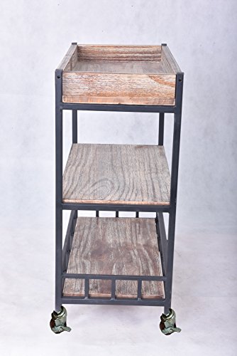 Diwhy Industrial 3 Tier Rolling Utility Storage Cart Wine Beverage Rolling Wood and Metal Wine Rack with Wheels Kicthen Bar Dining Room Tea Wine Holder Serving Cart