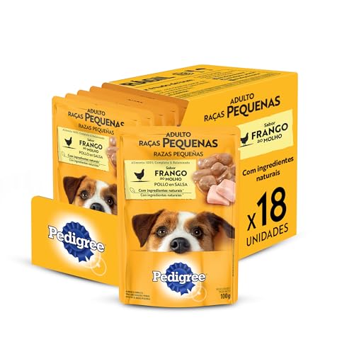 Pack Ração Úmida Pedigree para Cães Adultos de Raças Pequenas, Sachê Frango ao Molho, 100g - 18 unidades