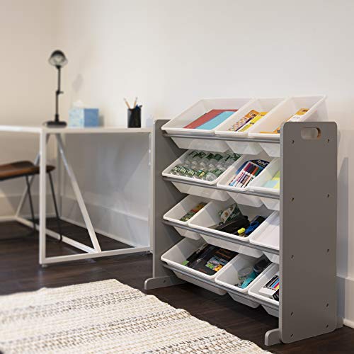 41WpqZmhSHL - Tot Tutors Kids' Toy Storage Organizer with 12 Plastic Bins, Grey/White (Inspire Collection)