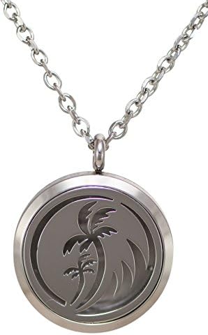 Essential Oil Diffuser Aromatherapy Pendant Jewelry on a Stainless Steel Cable Necklace (Waving Palms)