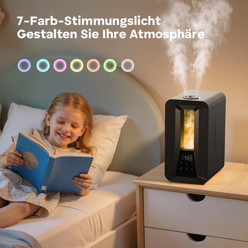 5L Top Fill Luftbefeuchter Schlafzimmer, Ultraschall Kühle Nebel Humidifier mit Aroma Diffuser, Smart Hygrostat, Nachtlicht, 50H/25dB Leise Raumluftbefeuchter für Pflanzen Baby Kinderzimmer