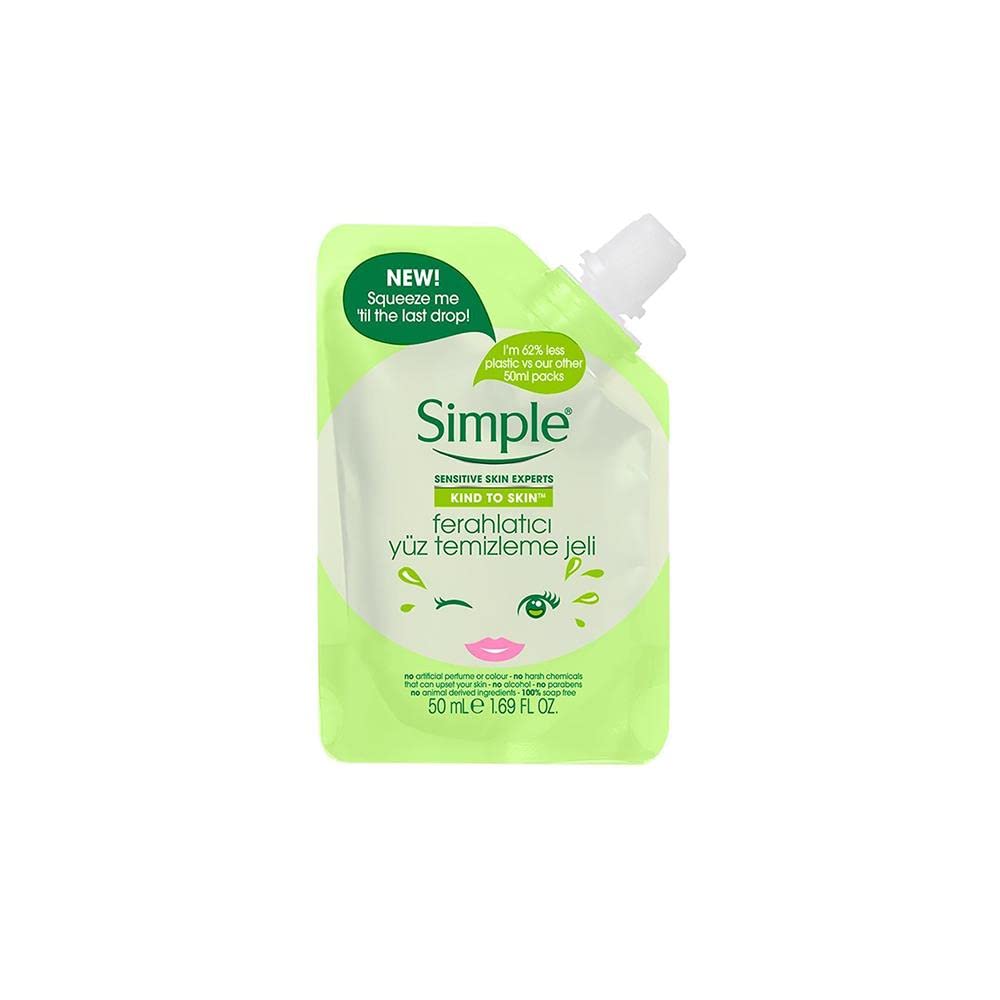 Simple Kind to Skin Refreshing 62 % less plastic packaging Facial Wash for sensitive skin 50ml