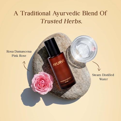 Ayurve Rose Water Face Mist 100ml | 100% Pure Steam Distilled Rosa Damascena | Hydrating Facial Toner Spray for Glowing Skin | Alcohol-Free Natural Mist for Dry, Oily & Acne-Prone Skin