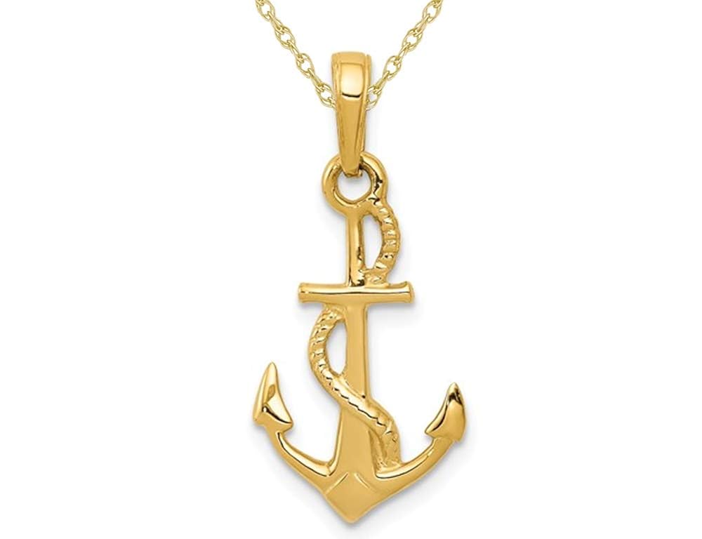 14K Yellow Gold Polished Anchor Pendant 
