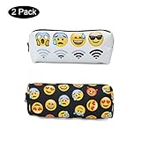 Caveen Emoji Pencil Pen Case Pouch Bag with Zipper for Girls, Kids,School Student Stationery Office Supplies Pack of 2 Black and White