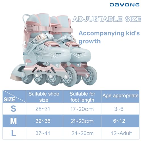 DAYONG Roller Skates for Kids, Adjustable Inline Skating Shoes with 8 Light Up Wheels and Double Adjusting Buckle, Dual Mode Breathable Rollerblades for Beginners, Kids, Adult.