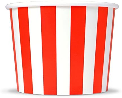 [50 Count] Red Paper Ice Cream Cups - 4 oz Striped Dessert Bowls - Comes In Many Colors & Sizes! Frozen Dessert Supplies