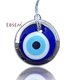 Silver Gilt Handmade Evil Eye Glass Charm Decorative Ornament (1.5 inches)