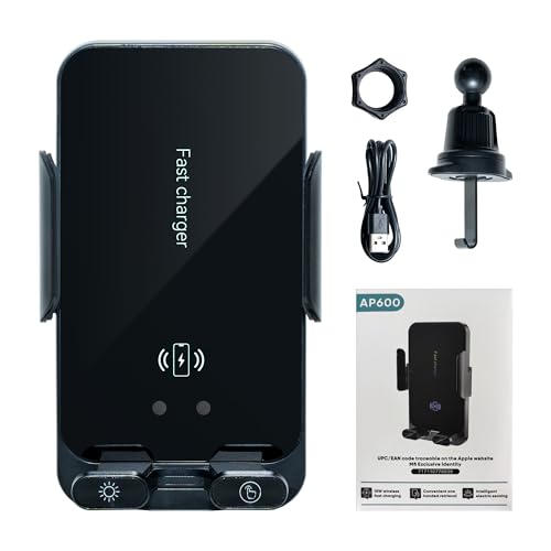 SurPonzin Car Mount Wireless Charger 15W Fast Charging Compatible with iPhone, Find My Supported MFi Certified Anti-Lost Air Vent Holder with Auto-Sensing & 360° Rotation